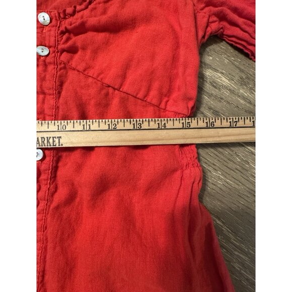 Zara Linen Red Mini Linen Puff Sleeve Dress Medium Button Stretch Waist Party - Picture 9 of 12